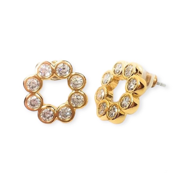 KATE SPADE Full Circle Earrings Pierced CZ 14K Gold Plated Studs NWT - Picture 9 of 9
